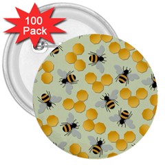 Honey Bee Bees Pattern 3  Buttons (100 Pack)  by Ndabl3x