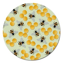 Honey Bee Bees Pattern Magnet 5  (round) by Ndabl3x