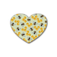 Honey Bee Bees Pattern Rubber Coaster (heart) by Ndabl3x