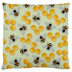 Honey Bee Bees Pattern Large Premium Plush Fleece Cushion Case (one Side) by Ndabl3x