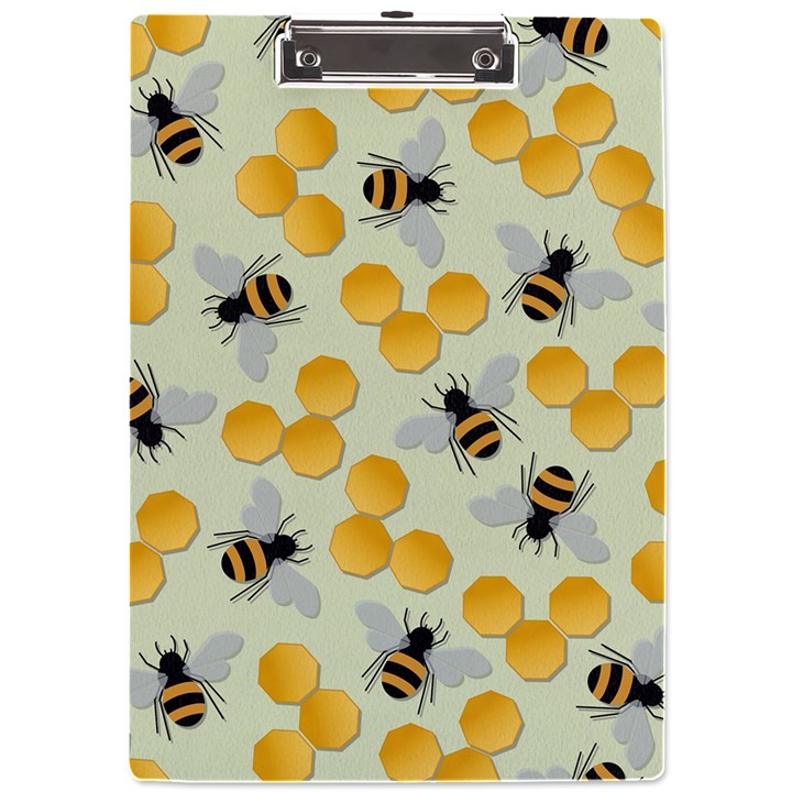 Honey Bee Bees Pattern A4 Acrylic Clipboard