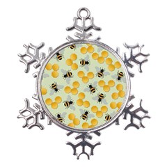 Honey Bee Bees Pattern Metal Large Snowflake Ornament by Ndabl3x