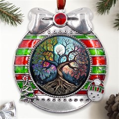 Tree Colourful Metal X mas Ribbon With Red Crystal Round Ornament by Ndabl3x