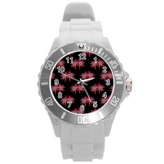 Chic Dreams Botanical Motif Pattern Design Round Plastic Sport Watch (l) by dflcprintsclothing