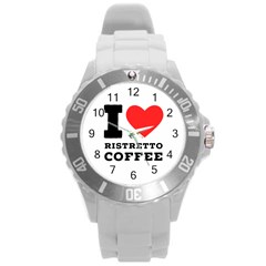 I Love Ristretto Coffee Round Plastic Sport Watch (l) by ilovewhateva