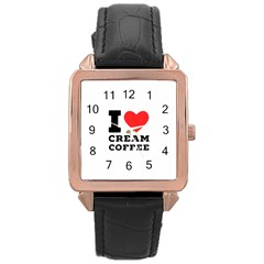 I Love Cream Coffee Rose Gold Leather Watch  by ilovewhateva