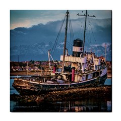 End Of The World: Nautical Memories At Ushuaia Port, Argentina Tile Coaster by dflcprintsclothing