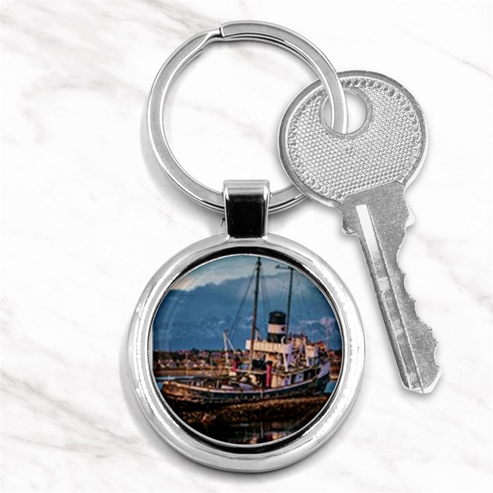 End of the World: Nautical Memories at Ushuaia Port, Argentina Key Chain (Round)