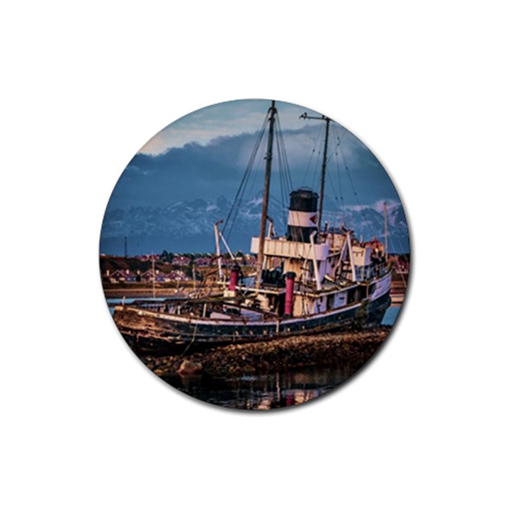 End of the World: Nautical Memories at Ushuaia Port, Argentina Rubber Round Coaster (4 pack)