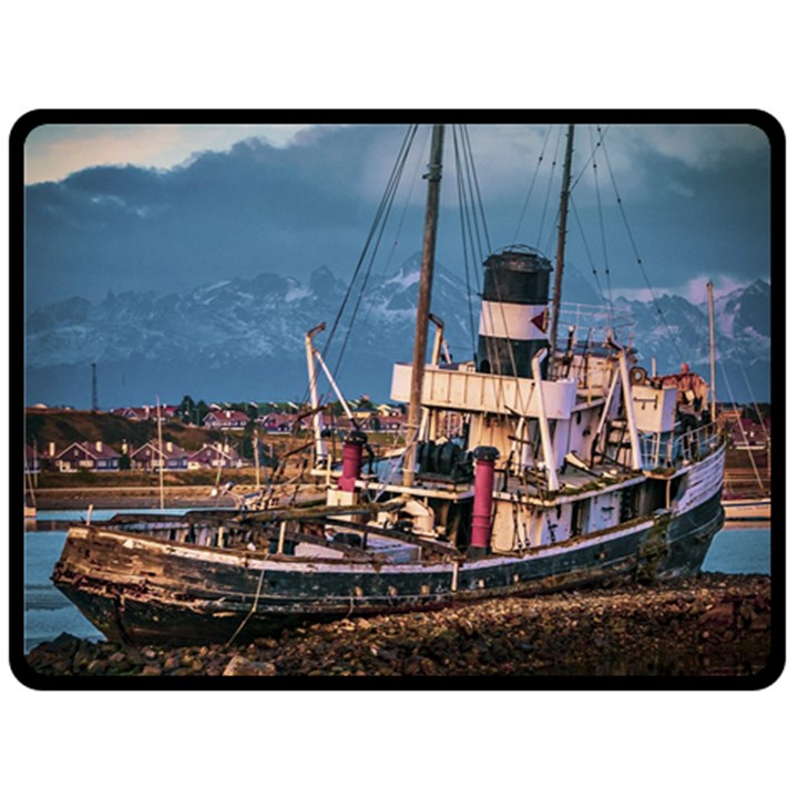 End of the World: Nautical Memories at Ushuaia Port, Argentina Fleece Blanket (Large)