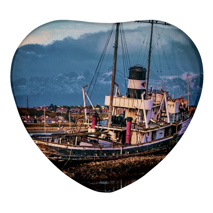 End of the World: Nautical Memories at Ushuaia Port, Argentina Heart Glass Fridge Magnet (4 pack)