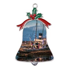 End Of The World: Nautical Memories At Ushuaia Port, Argentina Metal Holly Leaf Bell Ornament by dflcprintsclothing