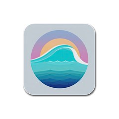 Tsunami Tidal Wave Minimalist Logo Ocean Sea Rubber Square Coaster (4 Pack) by Wav3s