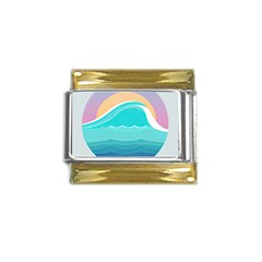 Tsunami Tidal Wave Minimalist Logo Ocean Sea Gold Trim Italian Charm (9mm) by Wav3s