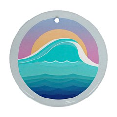 Tsunami Tidal Wave Minimalist Logo Ocean Sea Round Ornament (two Sides) by Wav3s