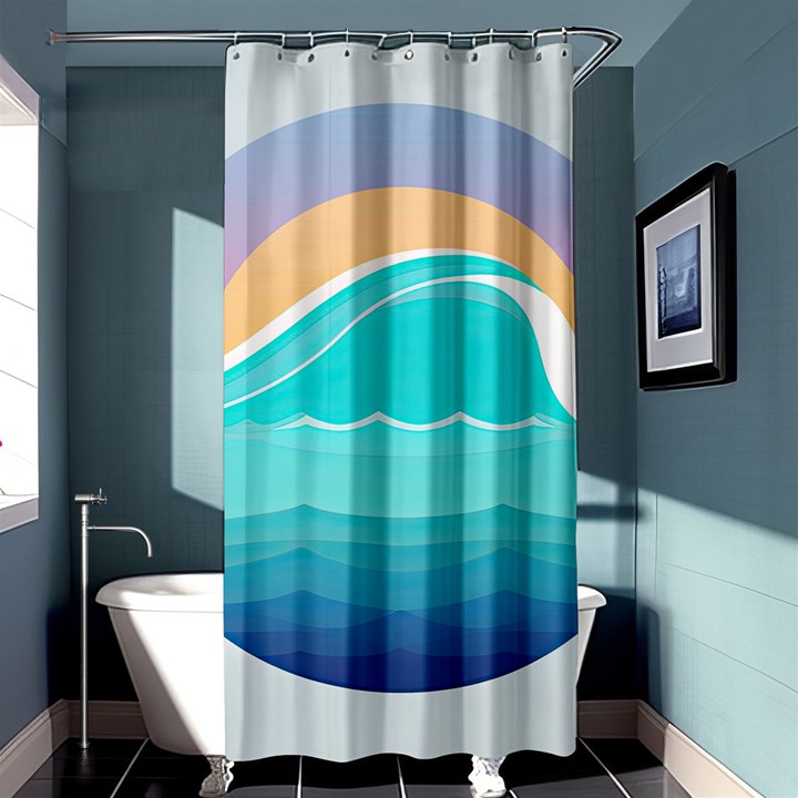 Tsunami Tidal Wave Minimalist Logo Ocean Sea Shower Curtain 36  x 72  (Stall) 