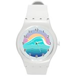 Tsunami Tidal Wave Minimalist Logo Ocean Sea Round Plastic Sport Watch (M) Front