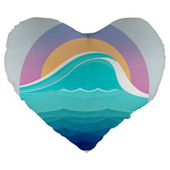 Tsunami Tidal Wave Minimalist Logo Ocean Sea Large 19  Premium Flano Heart Shape Cushions