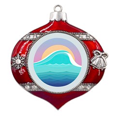 Tsunami Tidal Wave Minimalist Logo Ocean Sea Metal Snowflake And Bell Red Ornament by Wav3s