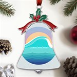 Tsunami Tidal Wave Minimalist Logo Ocean Sea Metal Holly Leaf Bell Ornament Front