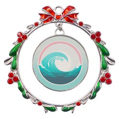 Waves Tidal Ocean Sea Tsunami Wave Minimalist Metal X mas Wreath Ribbon Ornament by Wav3s