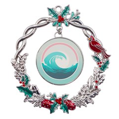 Waves Tidal Ocean Sea Tsunami Wave Minimalist Metal X mas Wreath Holly Leaf Ornament by Wav3s