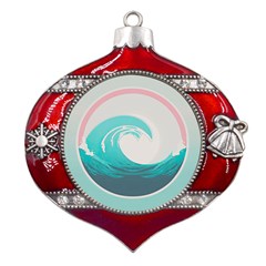 Waves Tidal Ocean Sea Tsunami Wave Minimalist Metal Snowflake And Bell Red Ornament by Wav3s