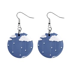 Blue Clouds Rain Raindrops Weather Sky Raining Mini Button Earrings by Wav3s