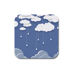 Blue Clouds Rain Raindrops Weather Sky Raining Rubber Square Coaster (4 Pack) by Wav3s