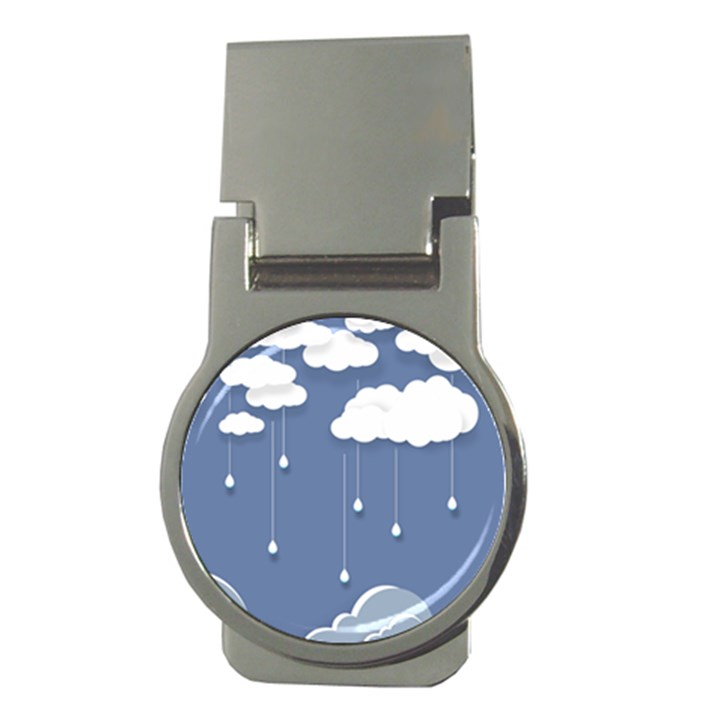 Blue Clouds Rain Raindrops Weather Sky Raining Money Clips (Round) 