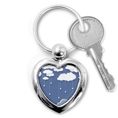 Blue Clouds Rain Raindrops Weather Sky Raining Key Chain (heart) by Wav3s