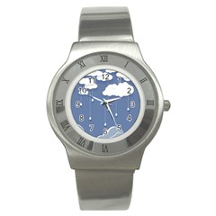 Blue Clouds Rain Raindrops Weather Sky Raining Stainless Steel Watch by Wav3s