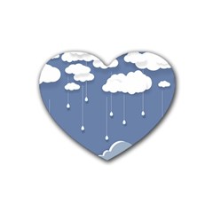 Blue Clouds Rain Raindrops Weather Sky Raining Rubber Coaster (heart) by Wav3s