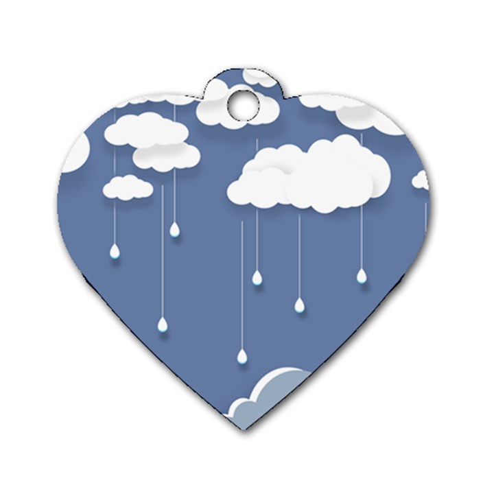 Blue Clouds Rain Raindrops Weather Sky Raining Dog Tag Heart (Two Sides)