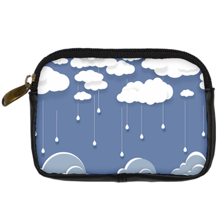 Blue Clouds Rain Raindrops Weather Sky Raining Digital Camera Leather Case