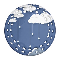 Blue Clouds Rain Raindrops Weather Sky Raining Ornament (round Filigree) by Wav3s