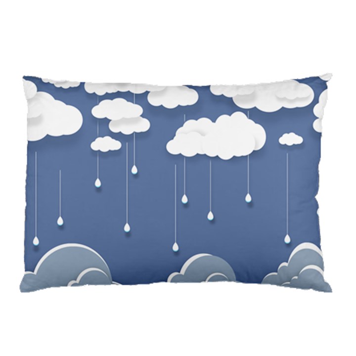 Blue Clouds Rain Raindrops Weather Sky Raining Pillow Case (Two Sides)