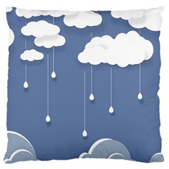 Blue Clouds Rain Raindrops Weather Sky Raining Large Cushion Case (one Side) by Wav3s