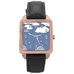 Blue Clouds Rain Raindrops Weather Sky Raining Rose Gold Leather Watch  by Wav3s