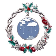 Blue Clouds Rain Raindrops Weather Sky Raining Metal X mas Wreath Holly Leaf Ornament by Wav3s