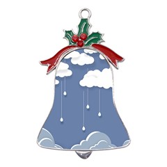 Blue Clouds Rain Raindrops Weather Sky Raining Metal Holly Leaf Bell Ornament by Wav3s