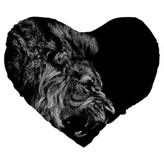 Angry Male Lion Roar Large 19  Premium Flano Heart Shape Cushions by Wav3s