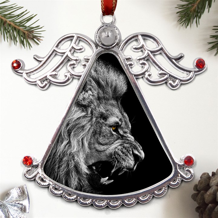 Angry Male Lion Roar Metal Angel with Crystal Ornament