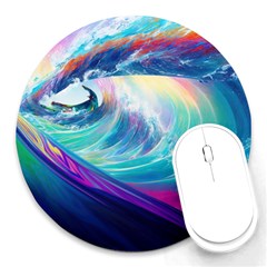 Wave Ocean Sea Tsunami Nautical Nature Water Round Mousepad by Wav3s