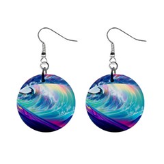 Wave Ocean Sea Tsunami Nautical Nature Water Mini Button Earrings by Wav3s