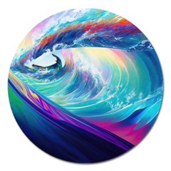 Wave Ocean Sea Tsunami Nautical Nature Water Magnet 5  (round) by Wav3s