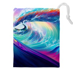 Wave Ocean Sea Tsunami Nautical Nature Water Drawstring Pouch (5xl) by Wav3s