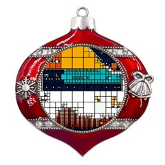 Abstract Statistic Rectangle Classification Metal Snowflake And Bell Red Ornament by Wav3s