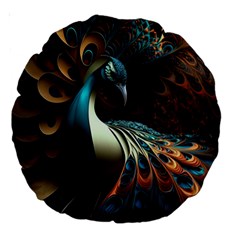 Peacock Bird Feathers plumage Colorful Texture Abstract Large 18  Premium Round Cushions