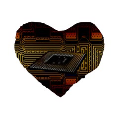 Processor Cpu Board Circuit Standard 16  Premium Flano Heart Shape Cushions by Wav3s